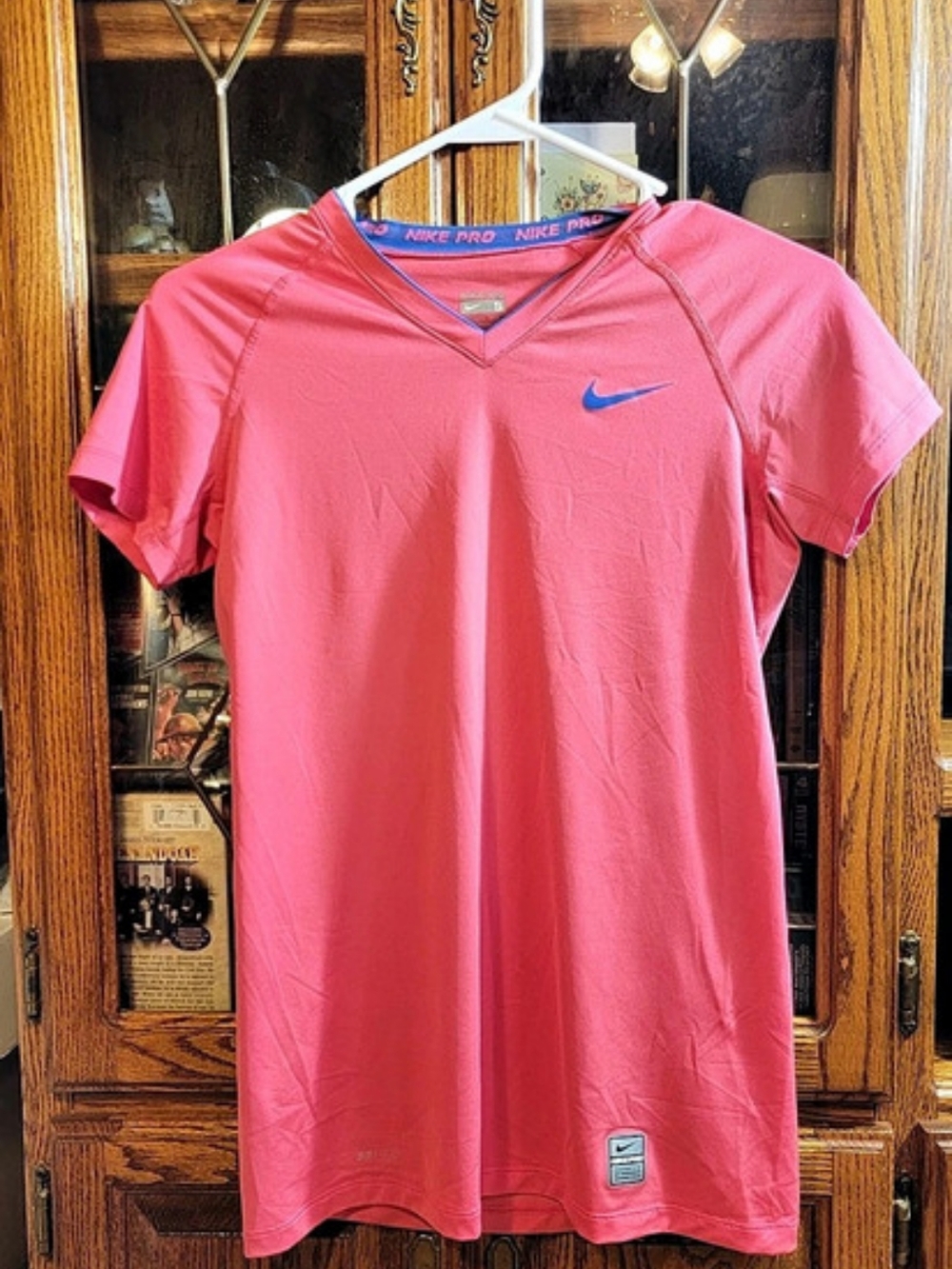 Nike Pro Dri-FIT Short Sleeve V-Neck Top Pink Size Small